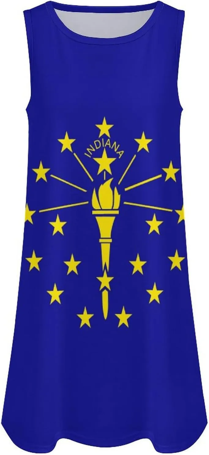 Indiana State Flag Women's Summer Dress Sleeveless Casual Loose Beach Vacation Tank Sundress