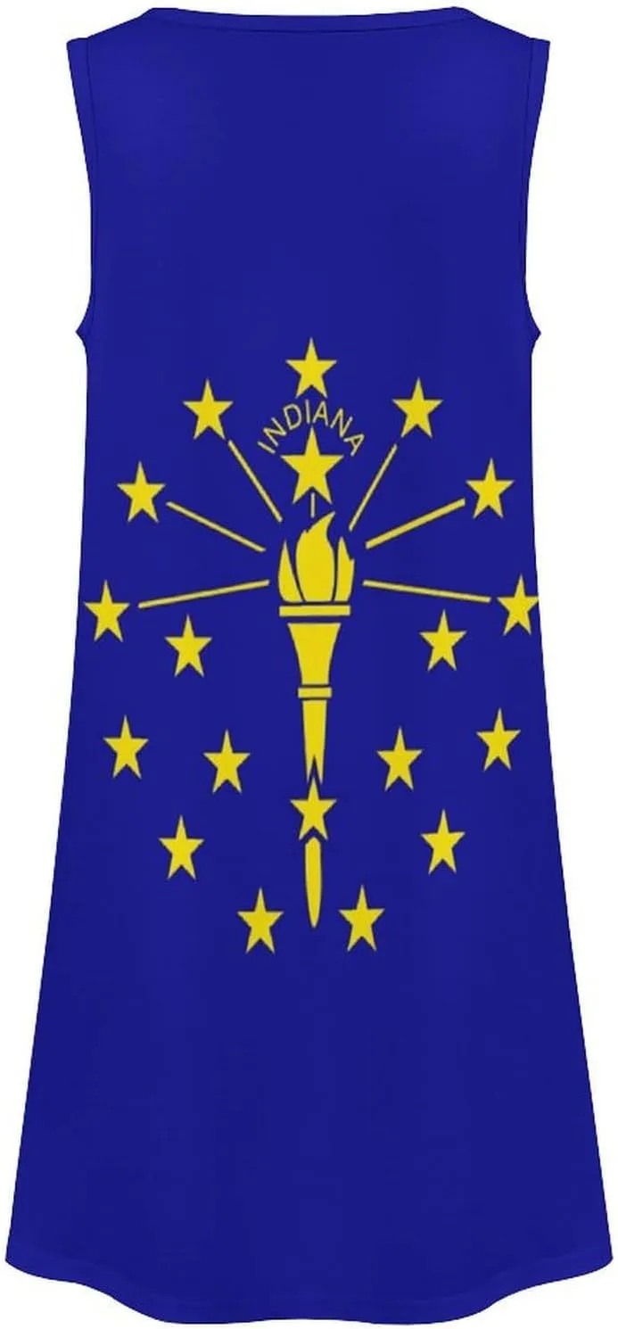Indiana State Flag Women's Summer Dress Sleeveless Casual Loose Beach Vacation Tank Sundress