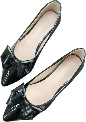 INEELUYI Women's Patent Leather Pointy Toe Slip on Ballets Flats Candy Color Bowtie Bowknot Flats Shoes