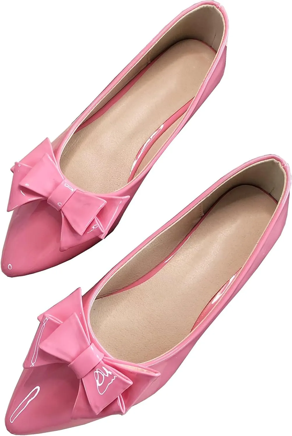 INEELUYI Women's Patent Leather Pointy Toe Slip on Ballets Flats Candy Color Bowtie Bowknot Flats Shoes