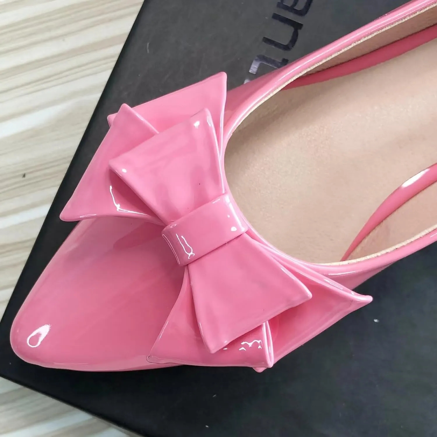 INEELUYI Women's Patent Leather Pointy Toe Slip on Ballets Flats Candy Color Bowtie Bowknot Flats Shoes
