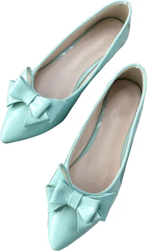 INEELUYI Women's Patent Leather Pointy Toe Slip on Ballets Flats Candy Color Bowtie Bowknot Flats Shoes
