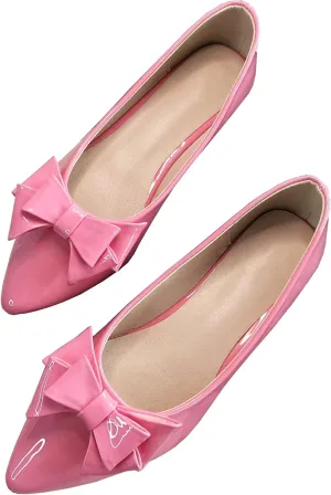 INEELUYI Women's Patent Leather Pointy Toe Slip on Ballets Flats Candy Color Bowtie Bowknot Flats Shoes
