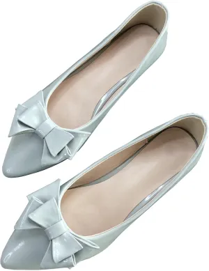 INEELUYI Women's Patent Leather Pointy Toe Slip on Ballets Flats Candy Color Bowtie Bowknot Flats Shoes