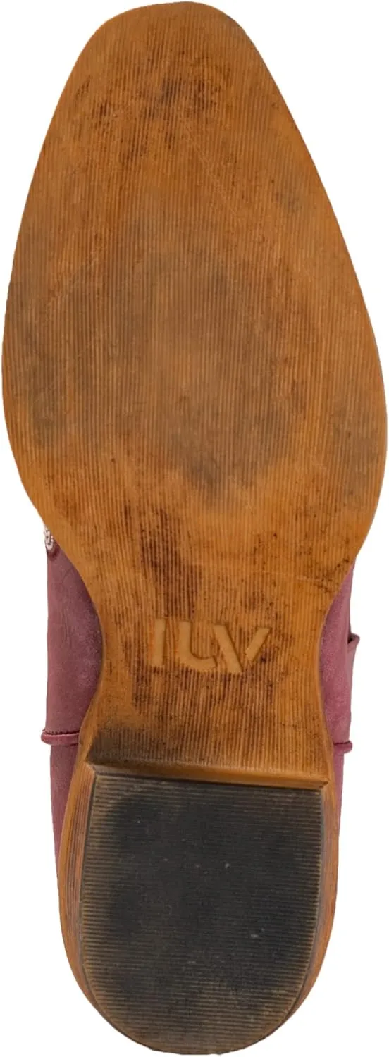 IUV Cowboy Boots For Women Mid Calf Cowgirl Boots Embroidered Pull-On Tabs Snip Toe Boot