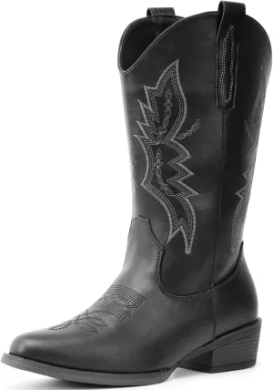 IUV Cowboy Boots For Women Western Boots Cowgirl Boots Pull On Pointy Toe Mid Calf Boots