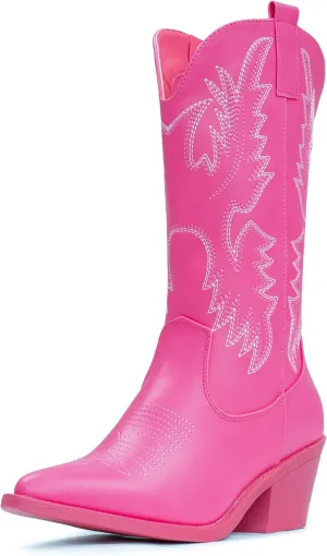 IUV Cowboy Boots For Women Western Cowgirl Boots Pull On Pointy Toe Mid Calf