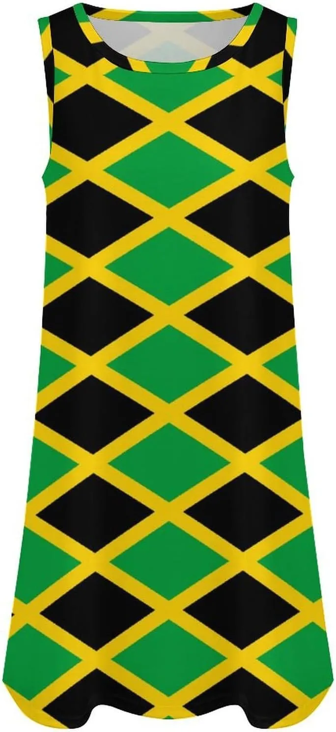 Jamaica Day with Jamaica Flag Women's Summer Dress Sleeveless Casual Loose Beach Vacation Tank Sundress