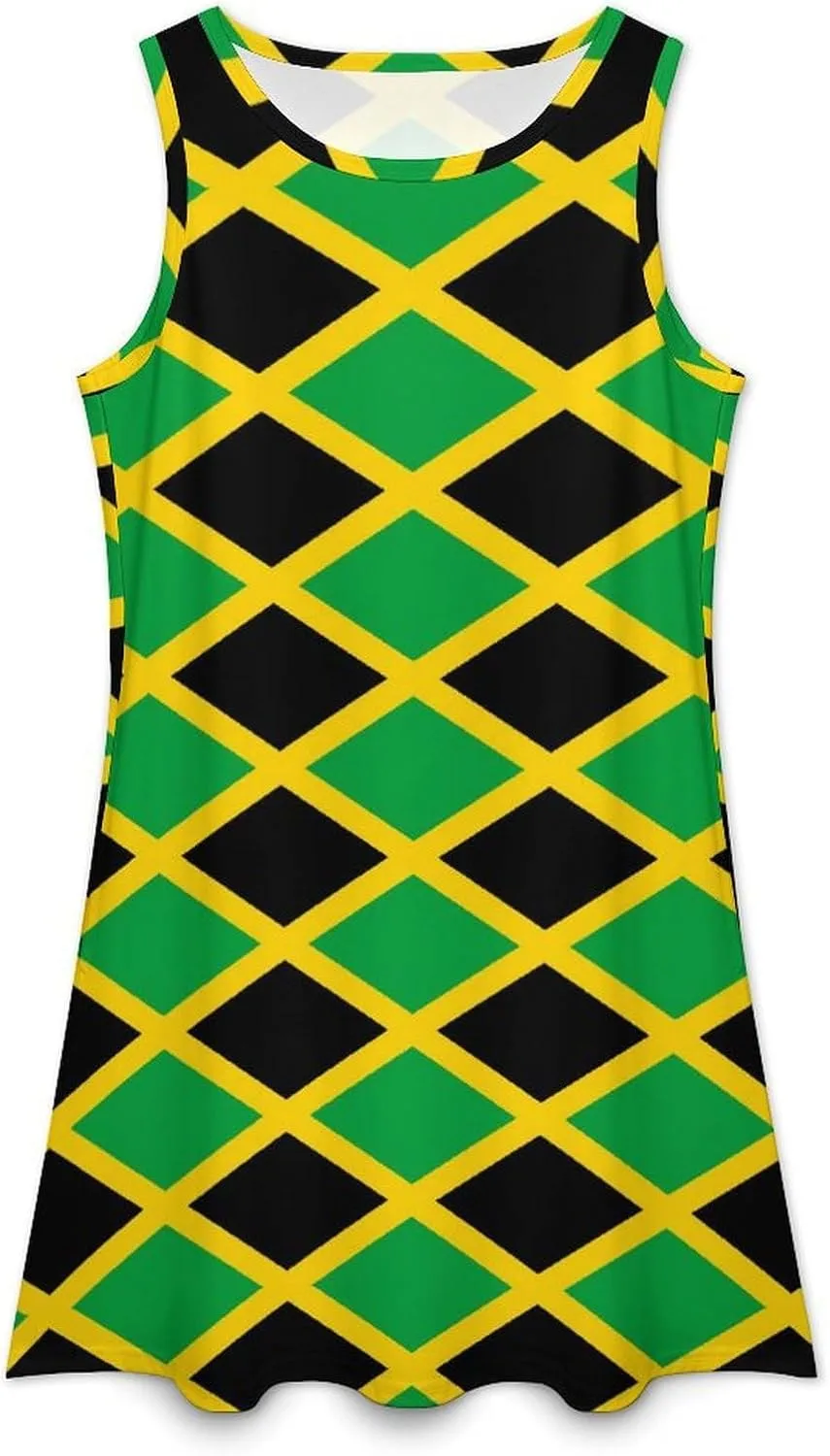 Jamaica Day with Jamaica Flag Women's Summer Dress Sleeveless Casual Loose Beach Vacation Tank Sundress