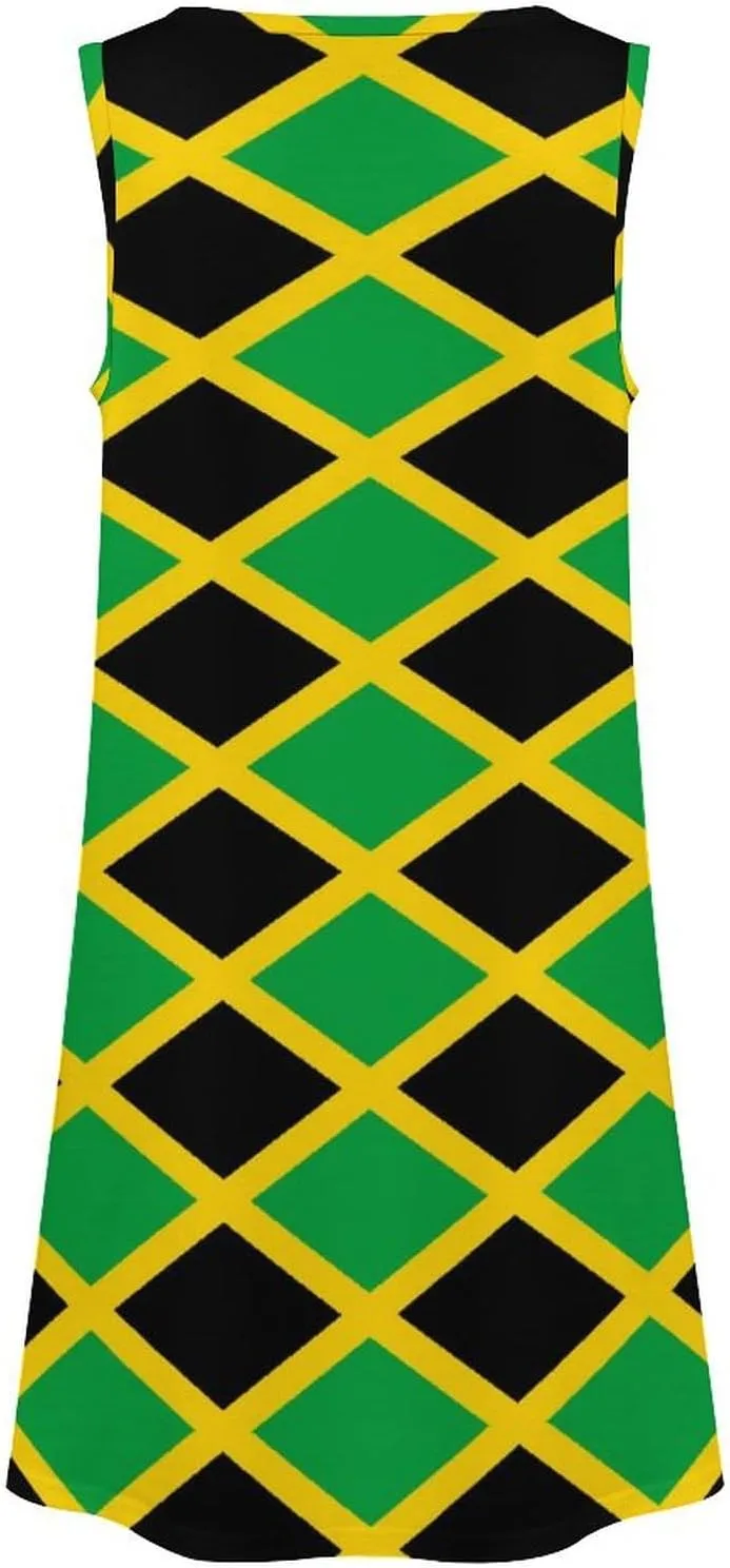Jamaica Day with Jamaica Flag Women's Summer Dress Sleeveless Casual Loose Beach Vacation Tank Sundress