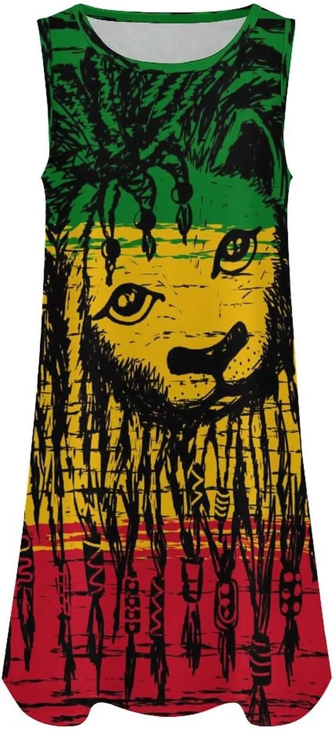 Jamaica Lion Rastafarian Women's Summer Dress Sleeveless Casual Loose Beach Vacation Tank Sundress