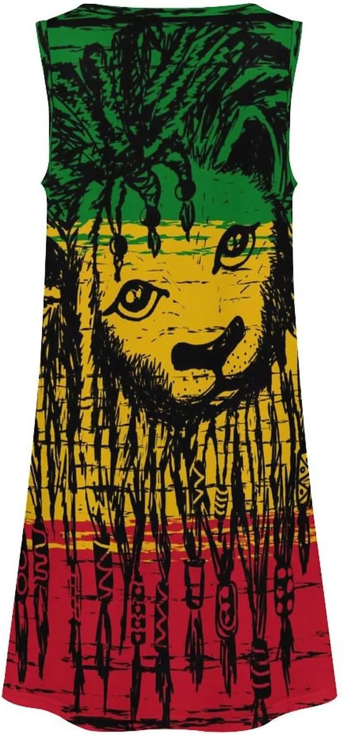 Jamaica Lion Rastafarian Women's Summer Dress Sleeveless Casual Loose Beach Vacation Tank Sundress