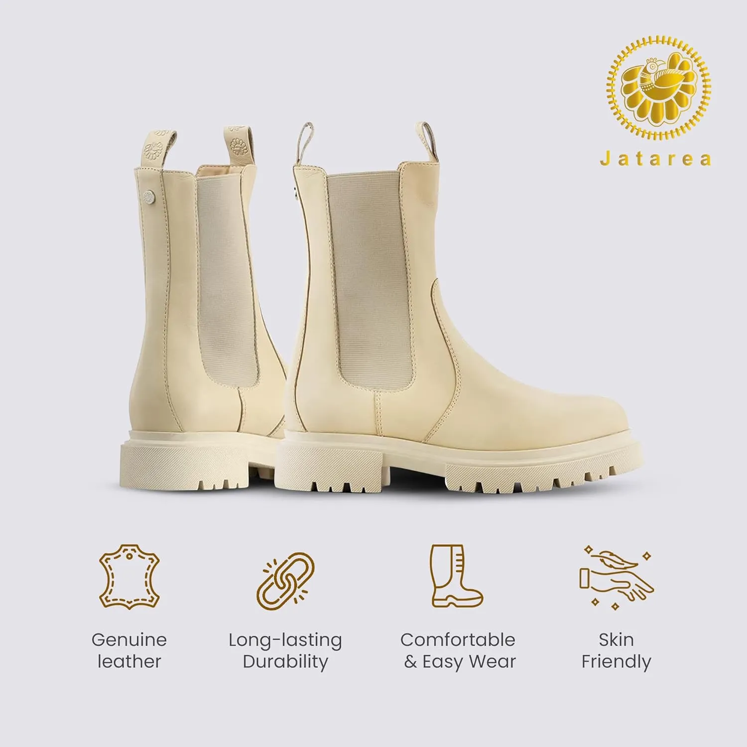 JATAREA Ankle Boots for Women - Stylish Leather with Block Heel Chelsea - Comfortable & Easy Wear Womens Bootie - Cushioned Insole for Comfort - Fashionable and Versatile Design - ALO
