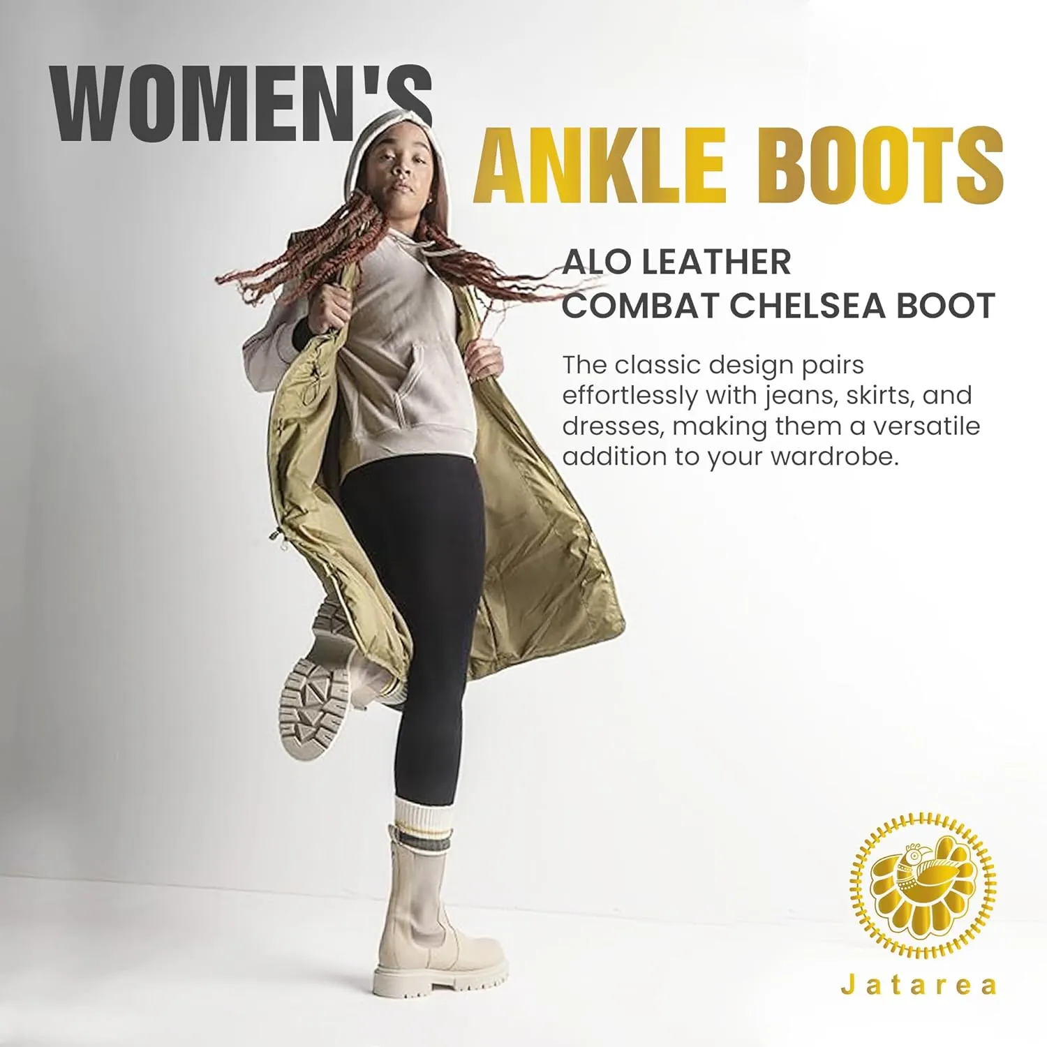 JATAREA Ankle Boots for Women - Stylish Leather with Block Heel Chelsea - Comfortable & Easy Wear Womens Bootie - Cushioned Insole for Comfort - Fashionable and Versatile Design - ALO