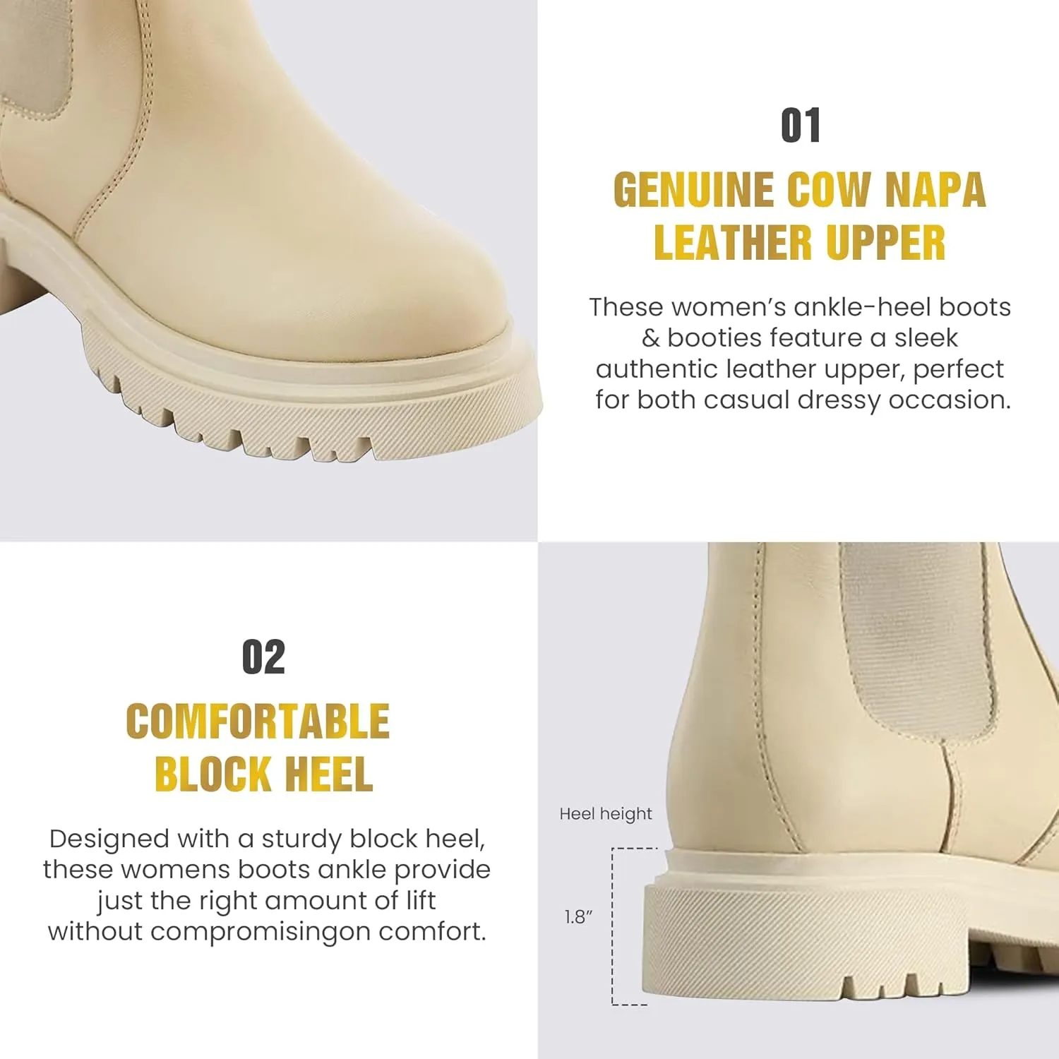 JATAREA Ankle Boots for Women - Stylish Leather with Block Heel Chelsea - Comfortable & Easy Wear Womens Bootie - Cushioned Insole for Comfort - Fashionable and Versatile Design - ALO