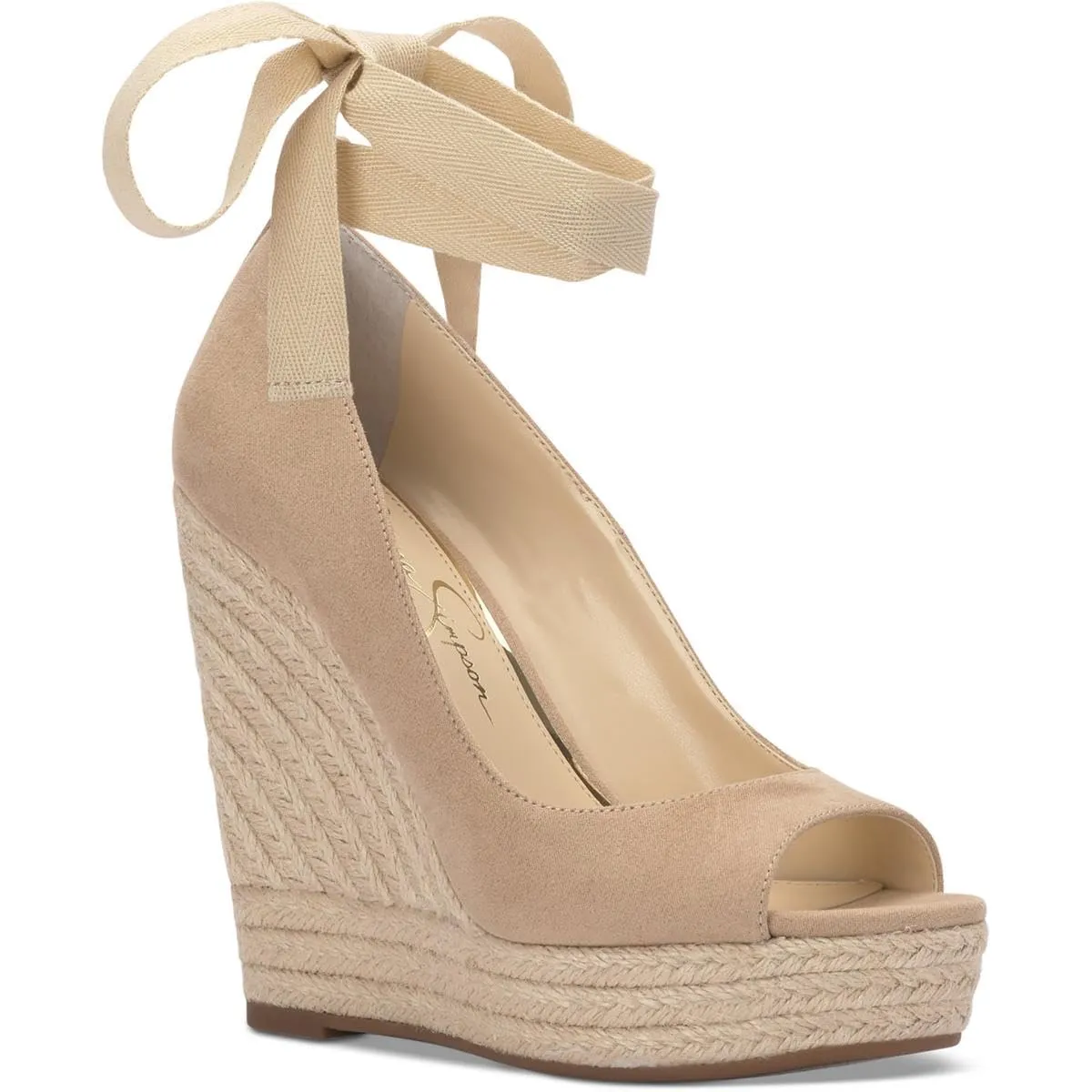 Jessica Simpson Womens Zavida Wedge Espadrilles Beige 8.5 Medium (B,M), Almond Supreme Micro Suede