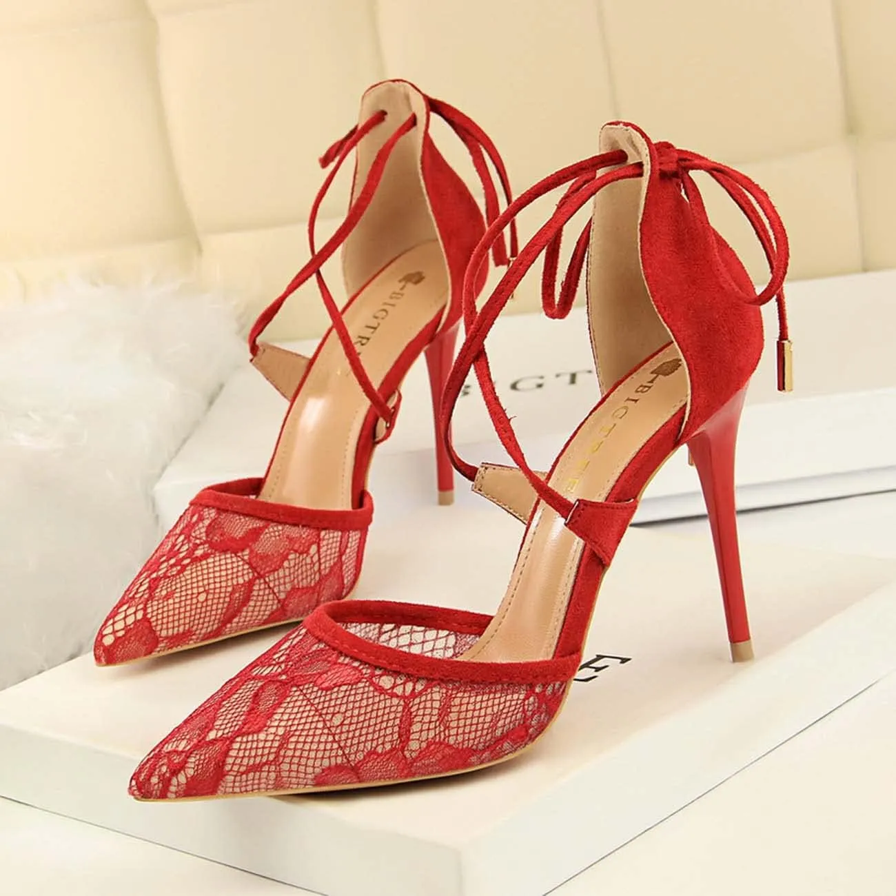 JOEupin Women's Lace Bridal High Heel Peep Toe Open Toe Cover Dress Pump