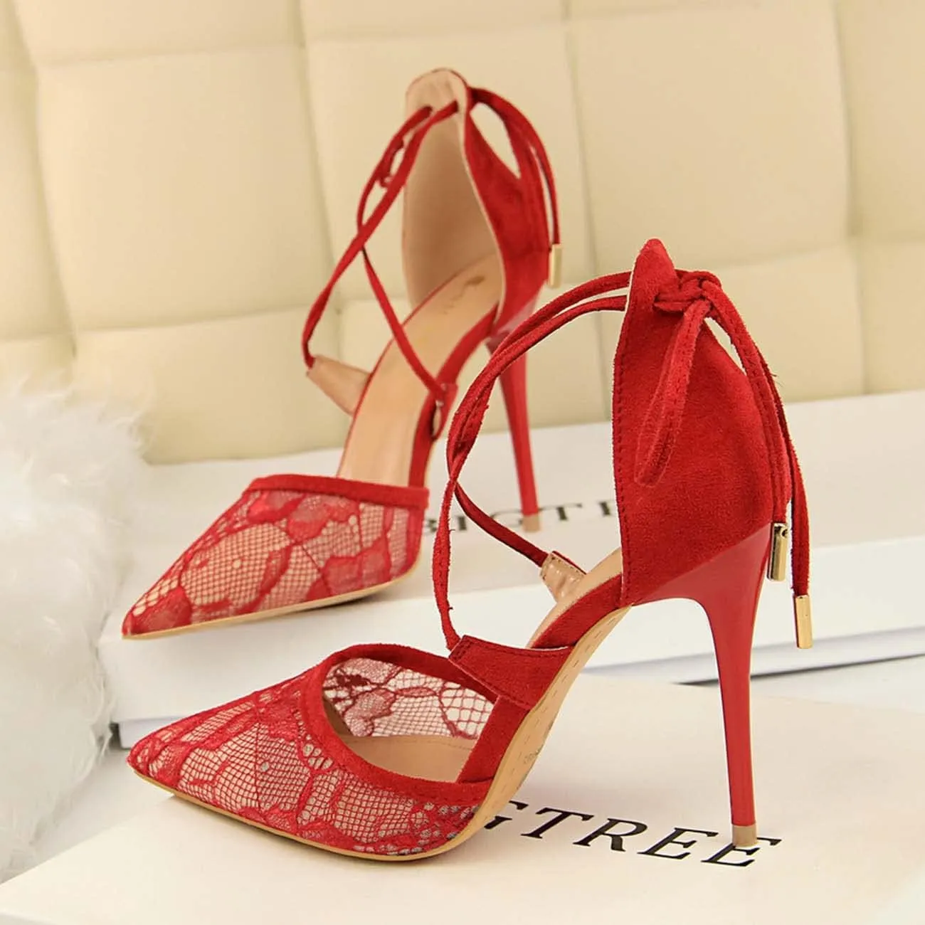 JOEupin Women's Lace Bridal High Heel Peep Toe Open Toe Cover Dress Pump