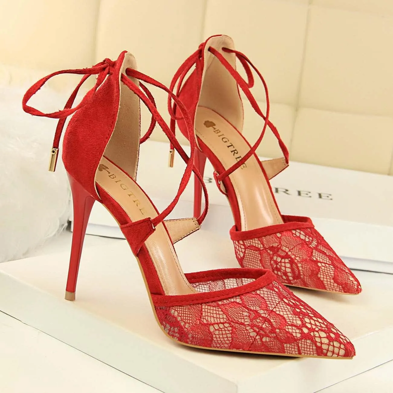 JOEupin Women's Lace Bridal High Heel Peep Toe Open Toe Cover Dress Pump