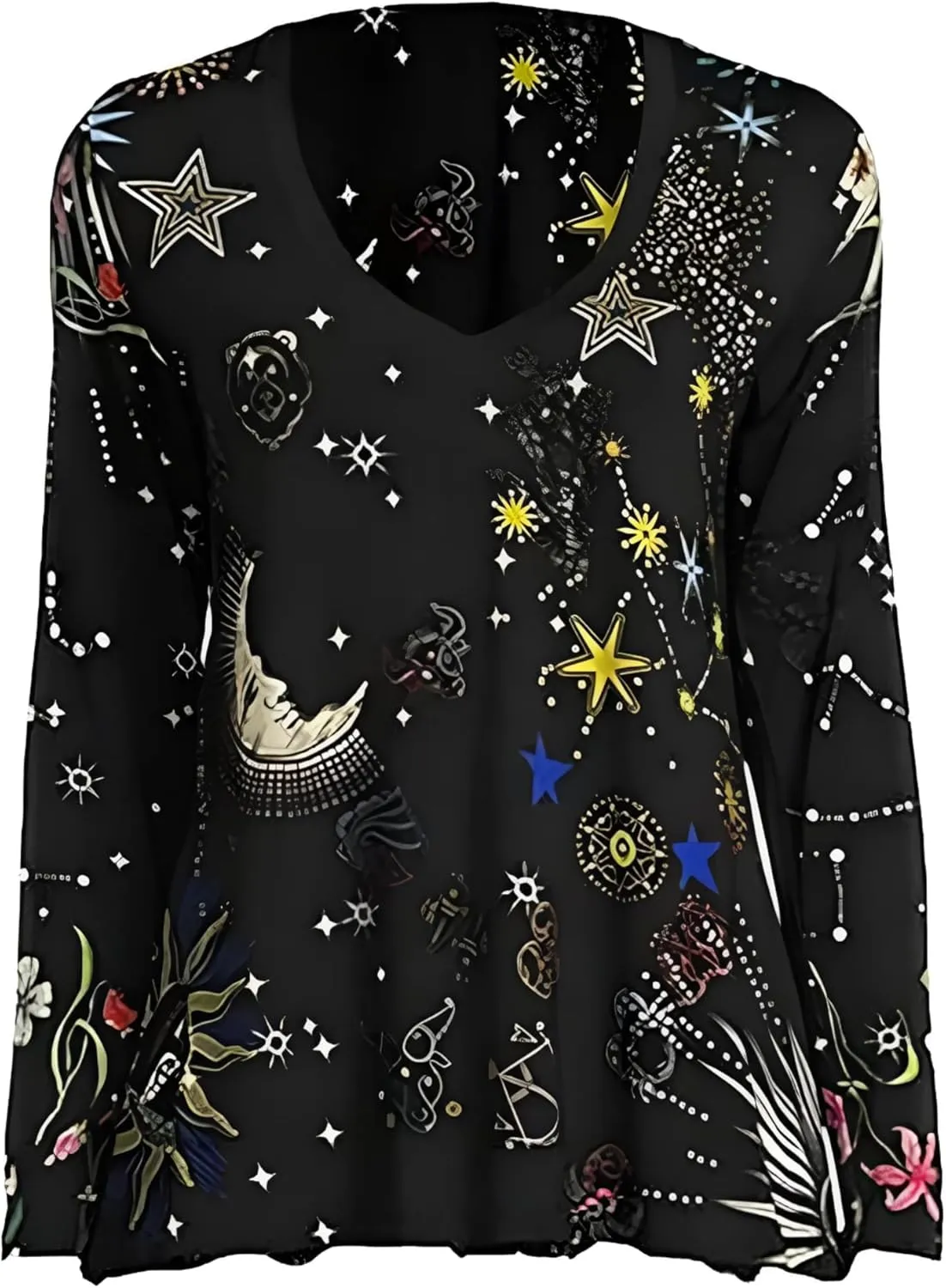 Johnny Was Celestin Favorite V Neck Swing Tee Shirt Black Top Floral Special New