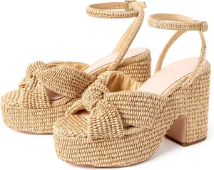 JORISTIMO Women's Chunky Platform Sandals Slingback Ankle Strappy Espadrille Wedges Sandals Open Round Toe Adjustable Buckle Sandals