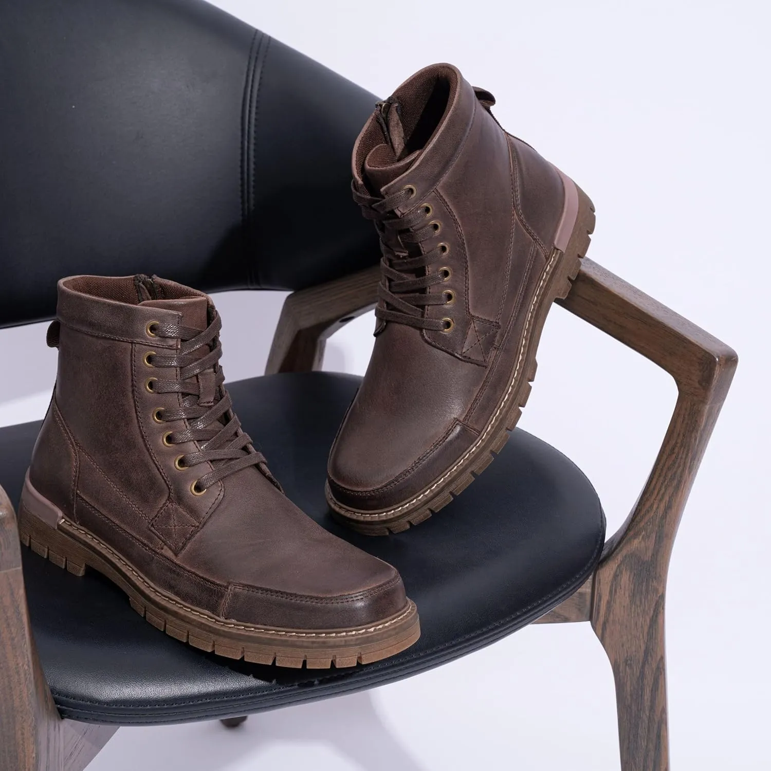 Jousen Men's Boots Chukka Motorcycle Boots Premium Leather Casual Combat Ankle Dress Boot for Men