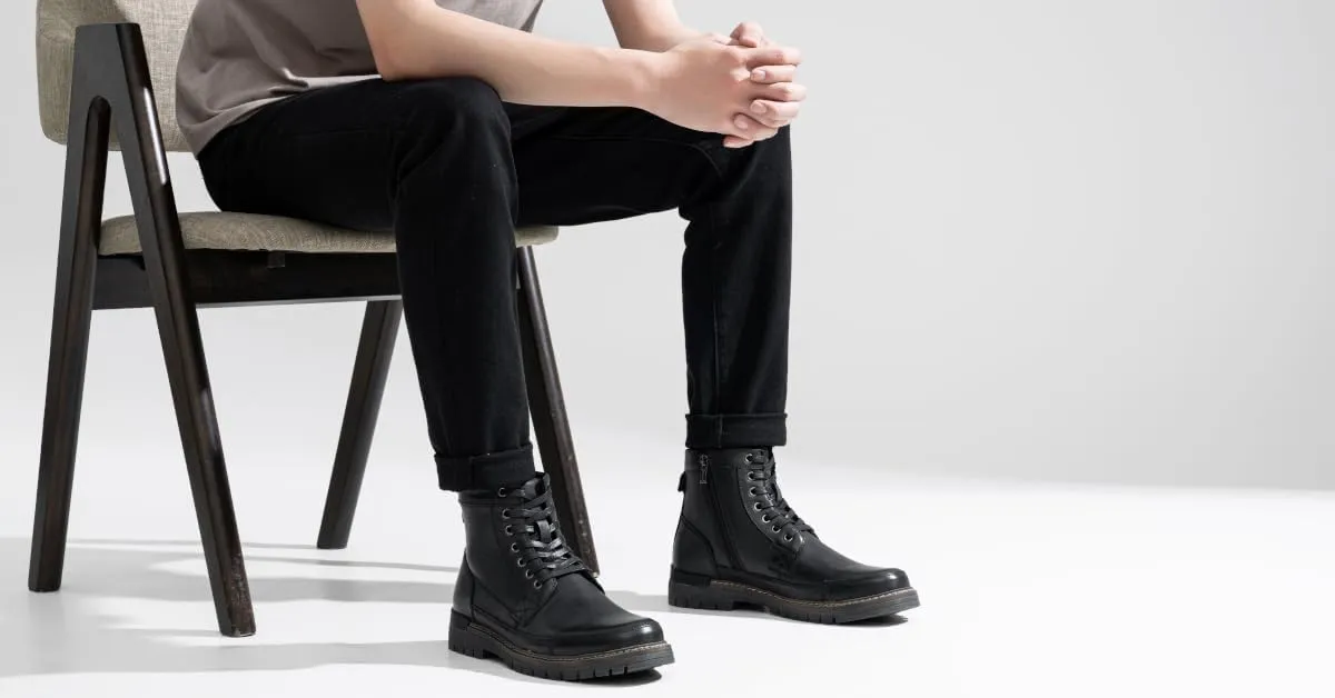 Jousen Men's Boots Chukka Motorcycle Boots Premium Leather Casual Combat Ankle Dress Boot for Men