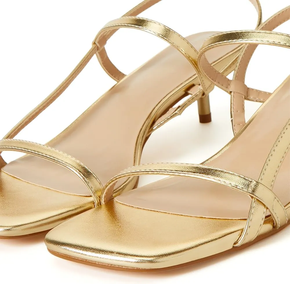 JustFab Kitten Heels for Womens Square Open Toe Slip on Heels Strappy Sandals Comfort Dress Party Shoes - NICOLE