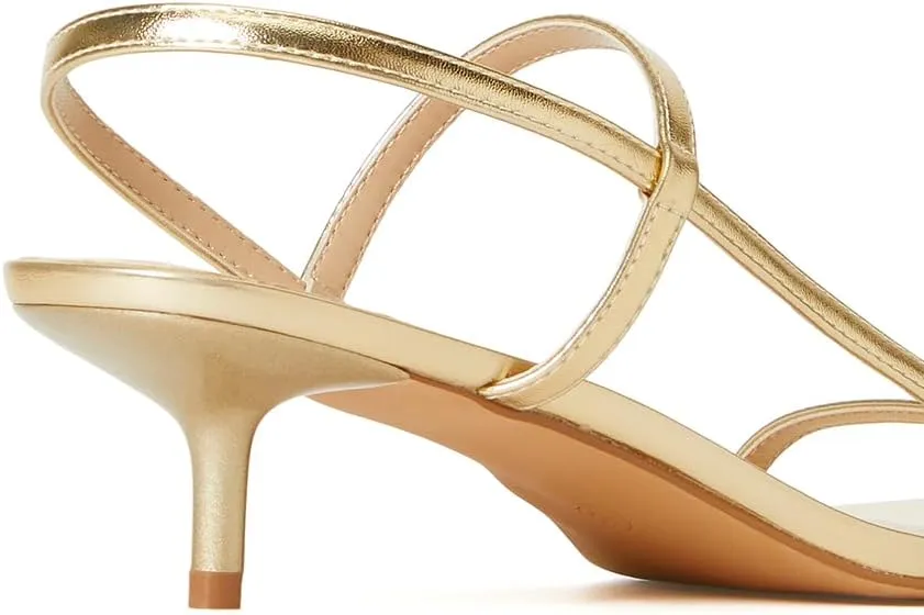 JustFab Kitten Heels for Womens Square Open Toe Slip on Heels Strappy Sandals Comfort Dress Party Shoes - NICOLE