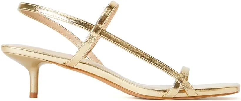 JustFab Kitten Heels for Womens Square Open Toe Slip on Heels Strappy Sandals Comfort Dress Party Shoes - NICOLE