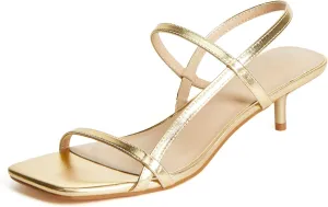 JustFab Kitten Heels for Womens Square Open Toe Slip on Heels Strappy Sandals Comfort Dress Party Shoes - NICOLE