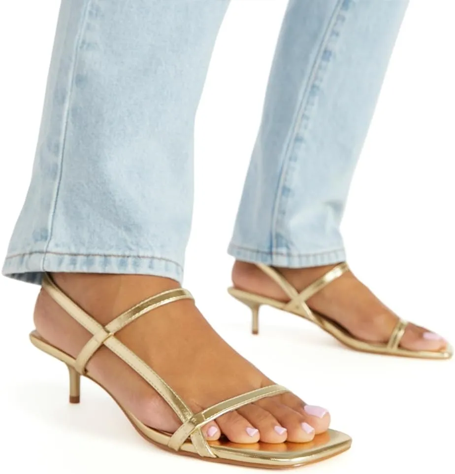 JustFab Kitten Heels for Womens Square Open Toe Slip on Heels Strappy Sandals Comfort Dress Party Shoes - NICOLE