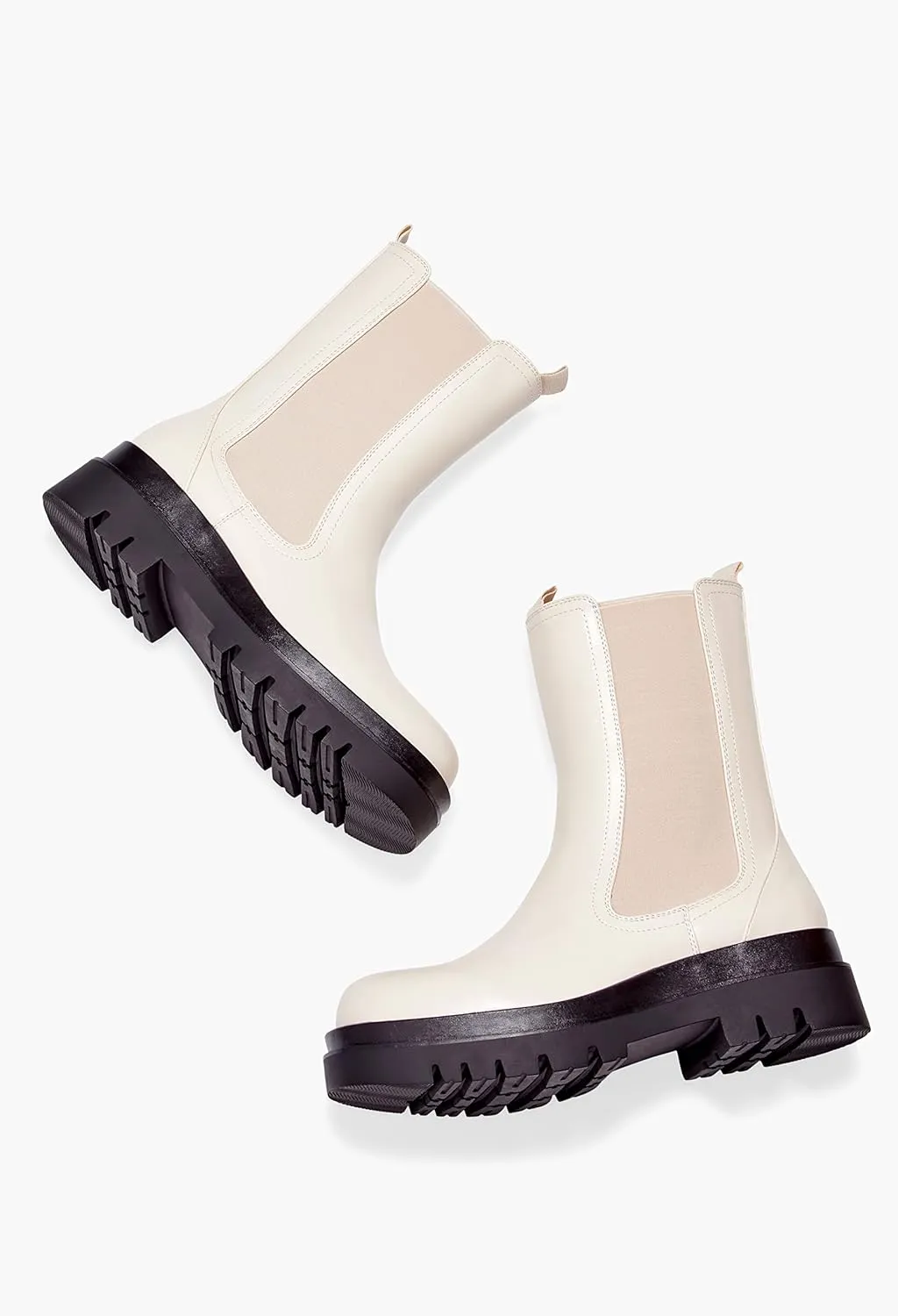 JustFab Women's Chelsea Fashion Ankle Boots Chunky Block Low Heel Booties Lug Sole Short Boots Saydey