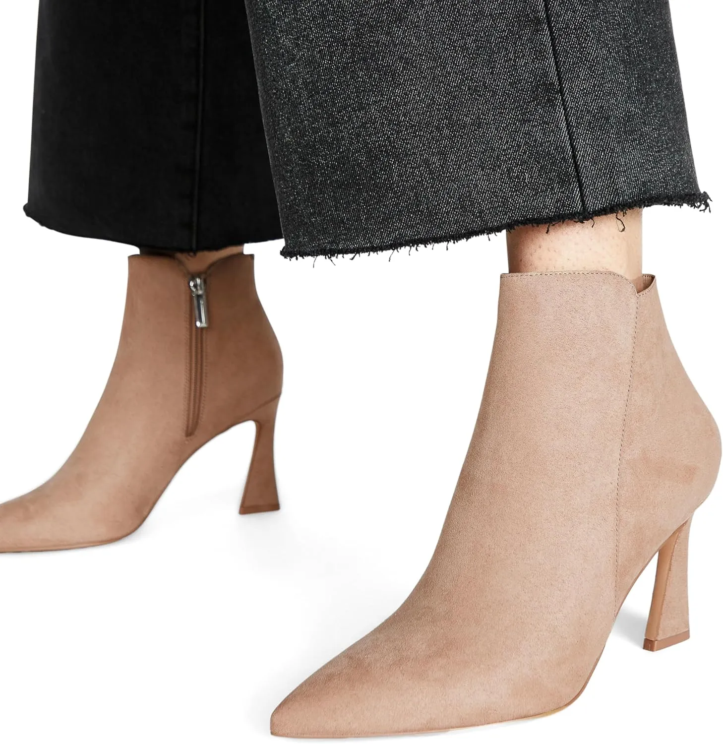 JustFab Womens Kitten Heel Ankle Boots Black Fall Boots Ankle Booties Pointed Toe Short Boots - Yesenia (Size 5, Black)