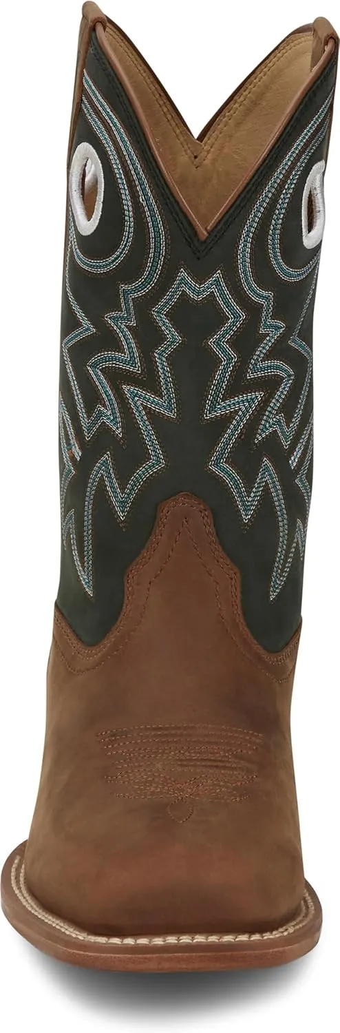 Justin Big News 11” Western Boots for Men - Frontier Collection - Square Toe Leather Men’s Cowboy Boots with Comfort Footbed & Heeled Leather Outsole