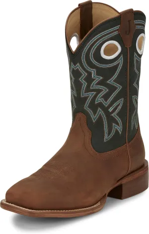 Justin Big News 11” Western Boots for Men - Frontier Collection - Square Toe Leather Men’s Cowboy Boots with Comfort Footbed & Heeled Leather Outsole