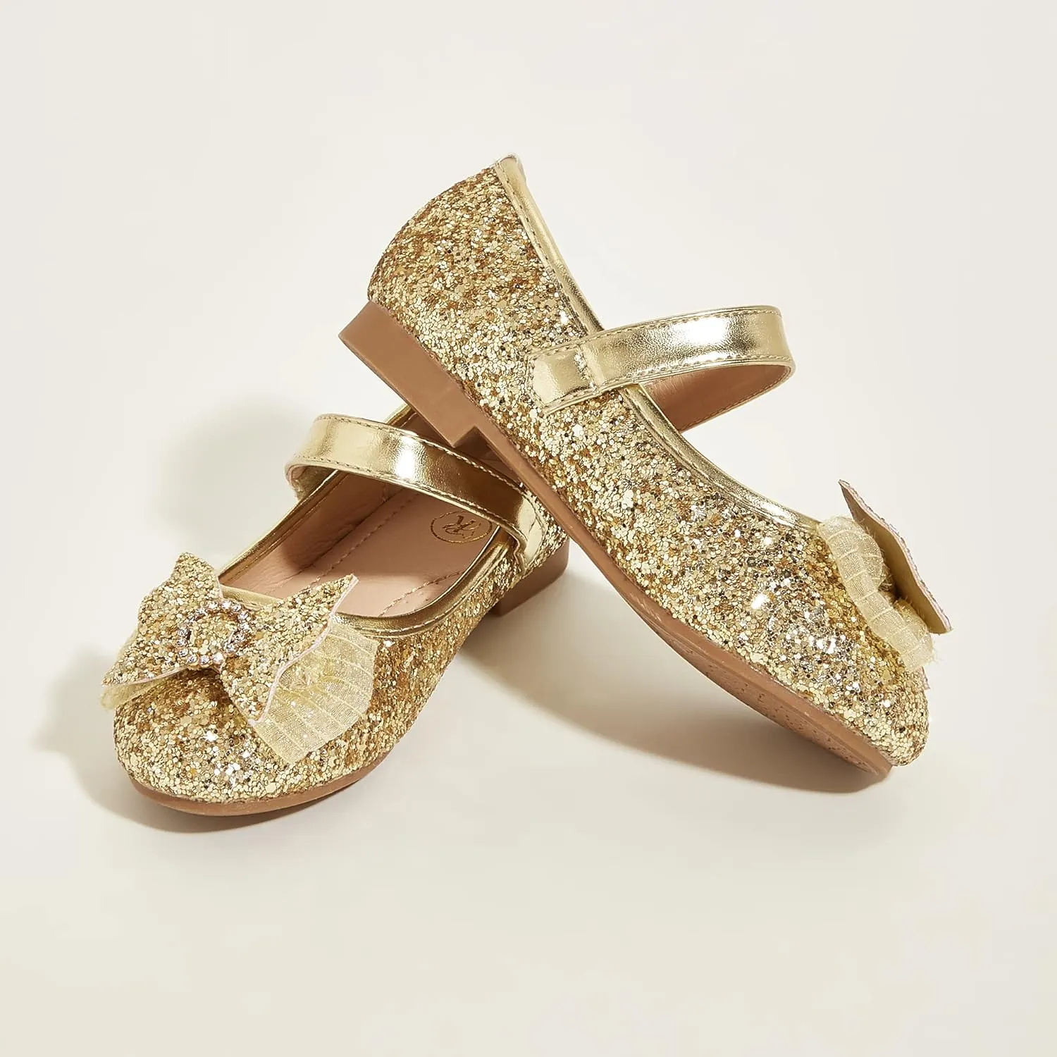 K KIP WOK Toddler Girl Mary Jane Dress Glitter Flats Shoes Flower for Ballet Wedding