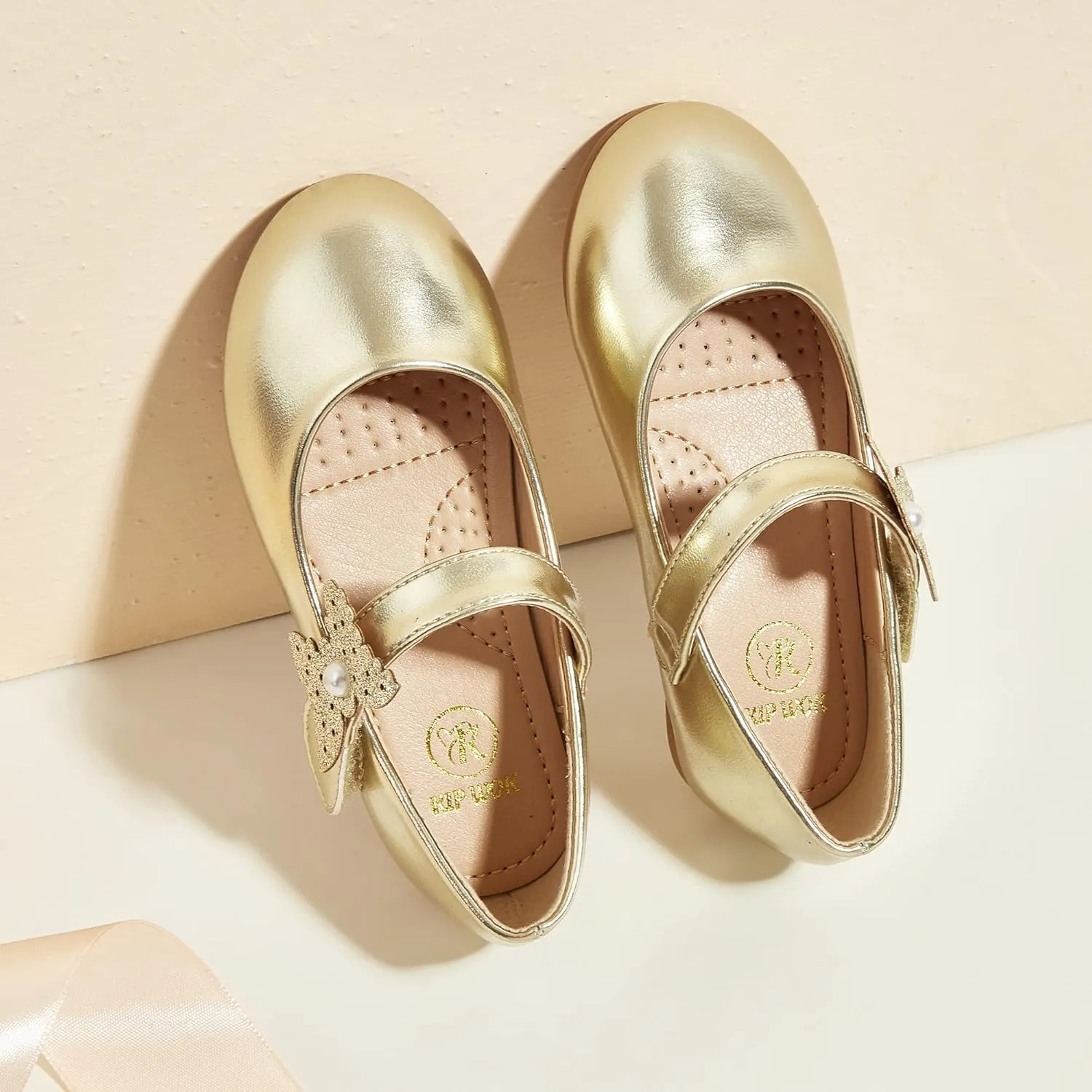K KIP WOK Toddler Girl Mary Jane Dress Glitter Flats Shoes Flower for Ballet Wedding