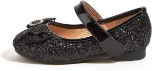 K KIP WOK Toddler Girl Mary Jane Dress Glitter Flats Shoes Flower for Ballet Wedding