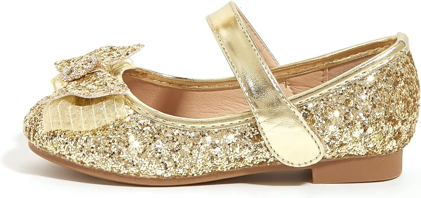 K KIP WOK Toddler Girl Mary Jane Dress Glitter Flats Shoes Flower for Ballet Wedding
