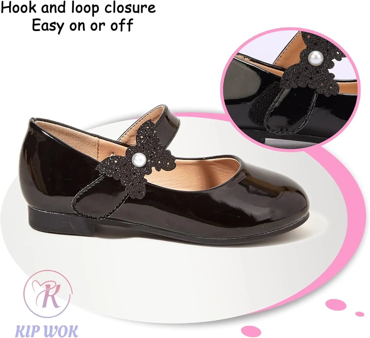 K KIP WOK Toddler Girl Mary Jane Dress Glitter Flats Shoes Flower for Ballet Wedding