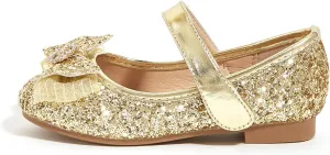 K KIP WOK Toddler Girl Mary Jane Dress Glitter Flats Shoes Flower for Ballet Wedding