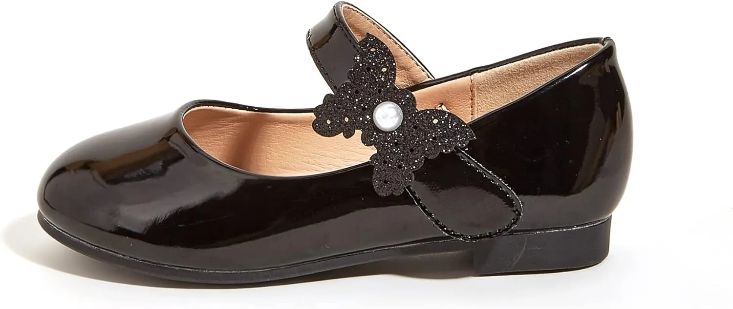 K KIP WOK Toddler Girl Mary Jane Dress Glitter Flats Shoes Flower for Ballet Wedding