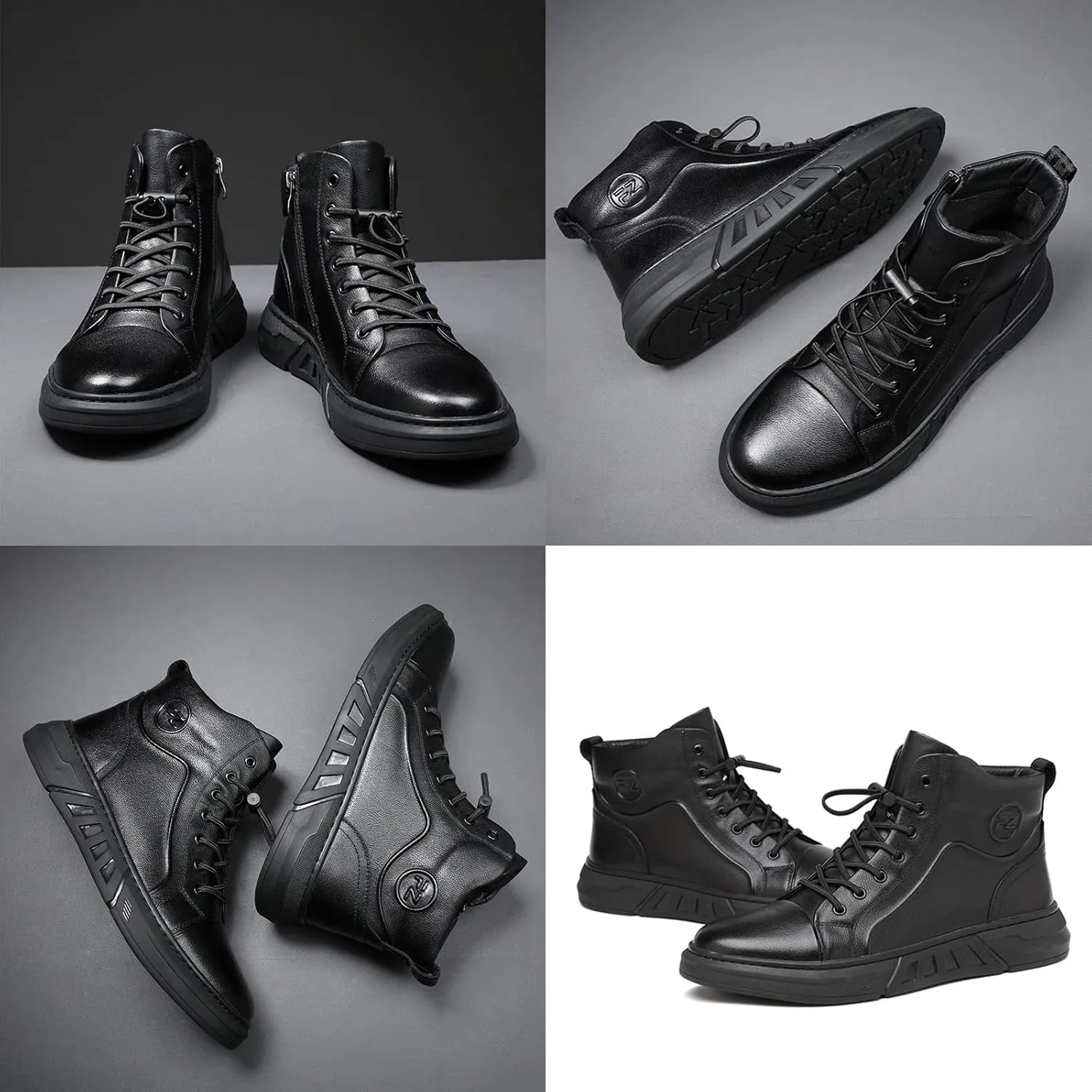 Keilinia Men Black Italian Hand-Stitching High Height Casual Leather Boots,Fall Winter Non-slip Luxury Business Ankle Booties