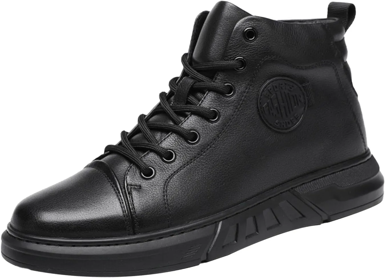 Keilinia Men's Black High-top Leather Boots,2023 Fall/Winter New Round Toe Non-slip Side Zip Casual Business Dress Ankle Booties