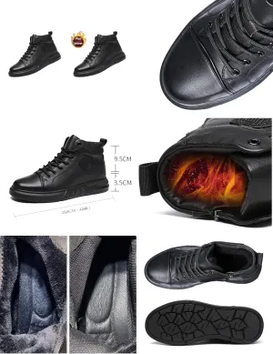 Keilinia Men's Black High-top Leather Boots,2023 Fall/Winter New Round Toe Non-slip Side Zip Casual Business Dress Ankle Booties