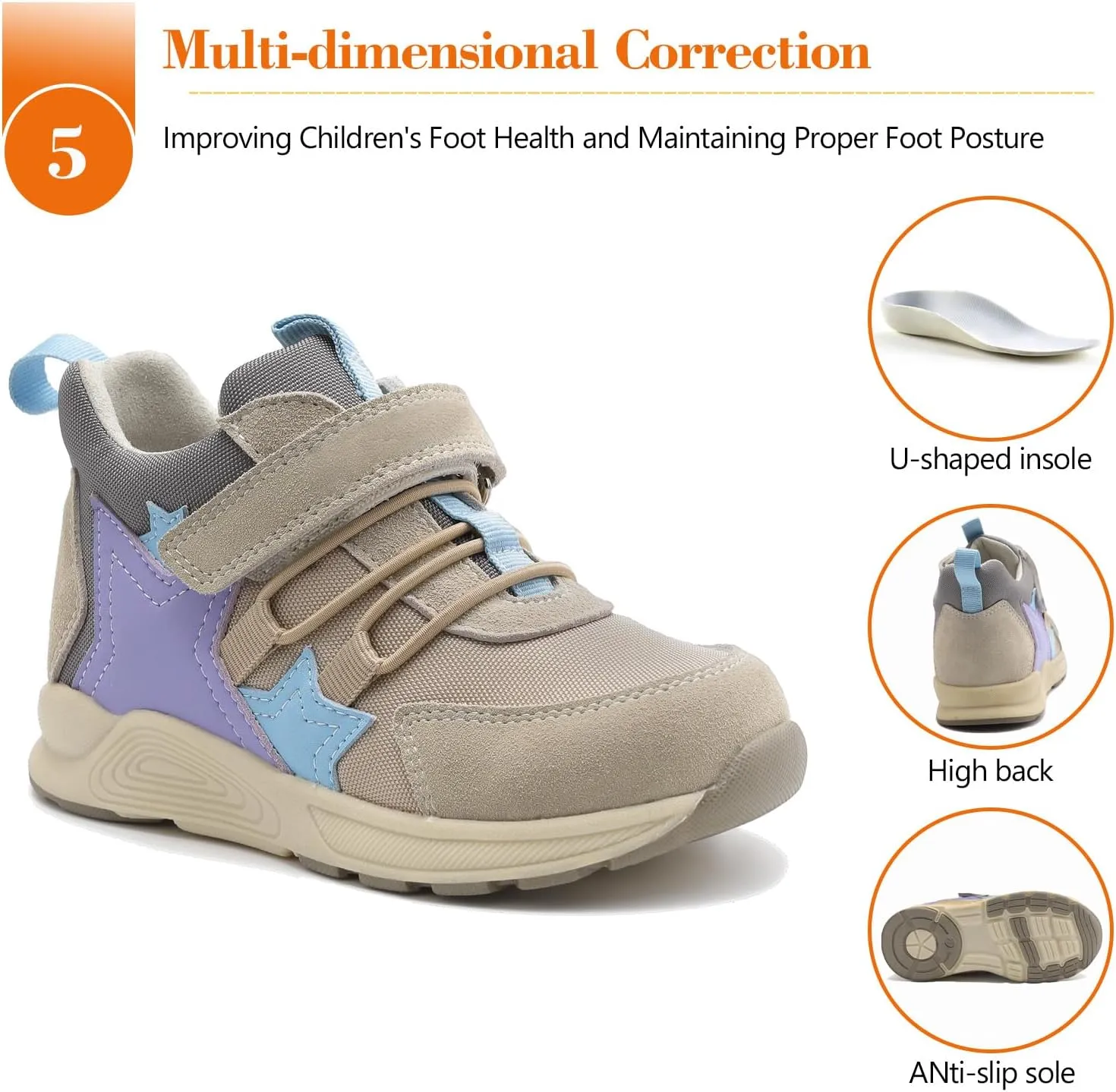 Kids Orthopedic Corrective Sneakers with Ankle and Arch Support for Toddlers'Foot Gait