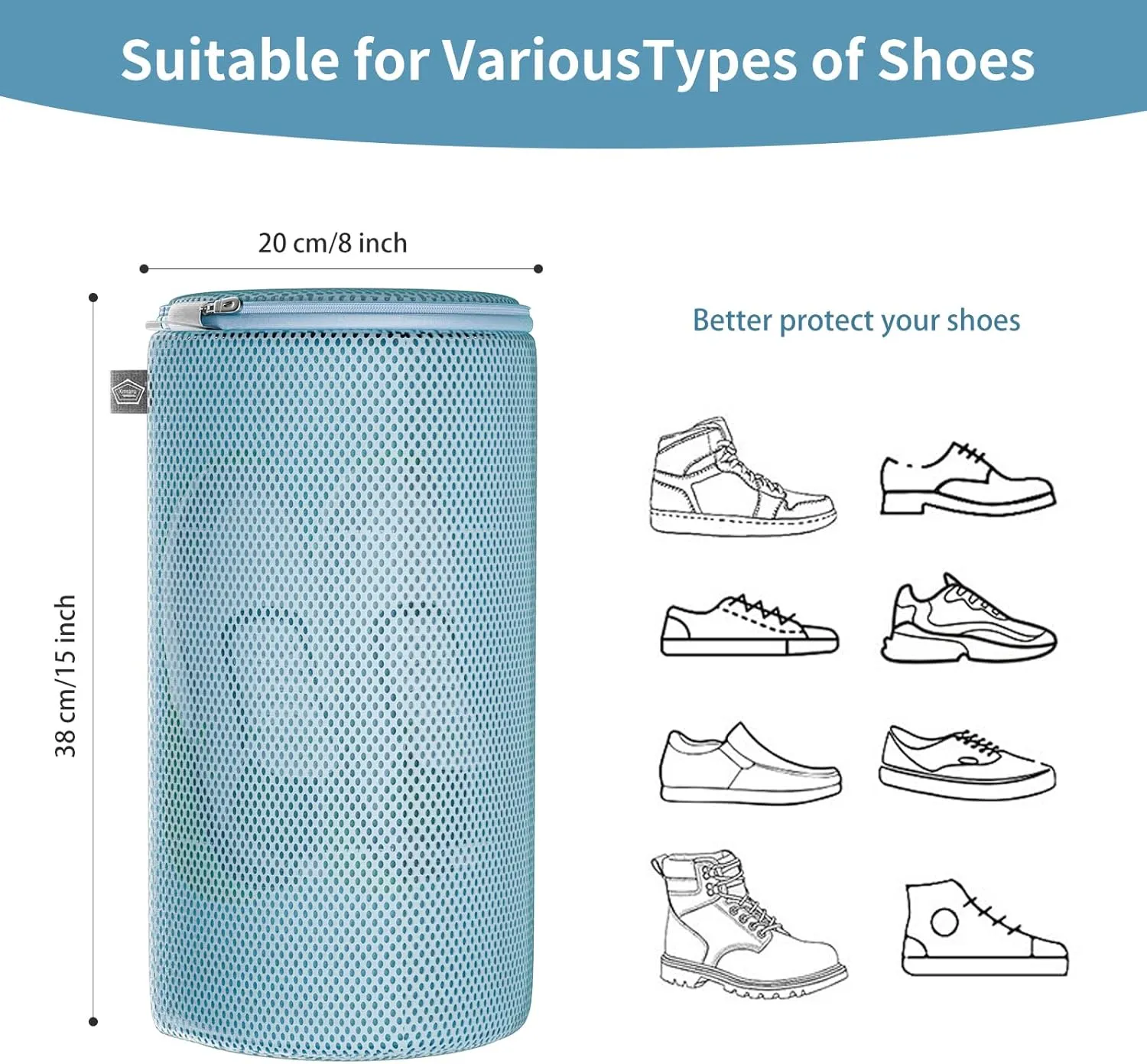 Kimmama Shoe Washing Machine Bag,Laundry Shoes Bags,Sneaker Wash Protector Sack,Sandwish Mesh,Blue,8x15",4 Pack