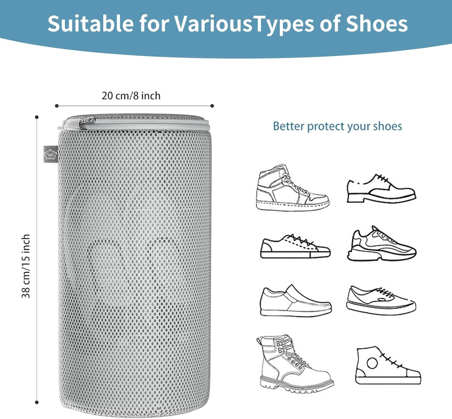 Kimmama Shoe Washing Machine Bag,Laundry Shoes Bags,Sneaker Wash Protector Sack,Sandwish Mesh,Grey,8x15",4 Pack