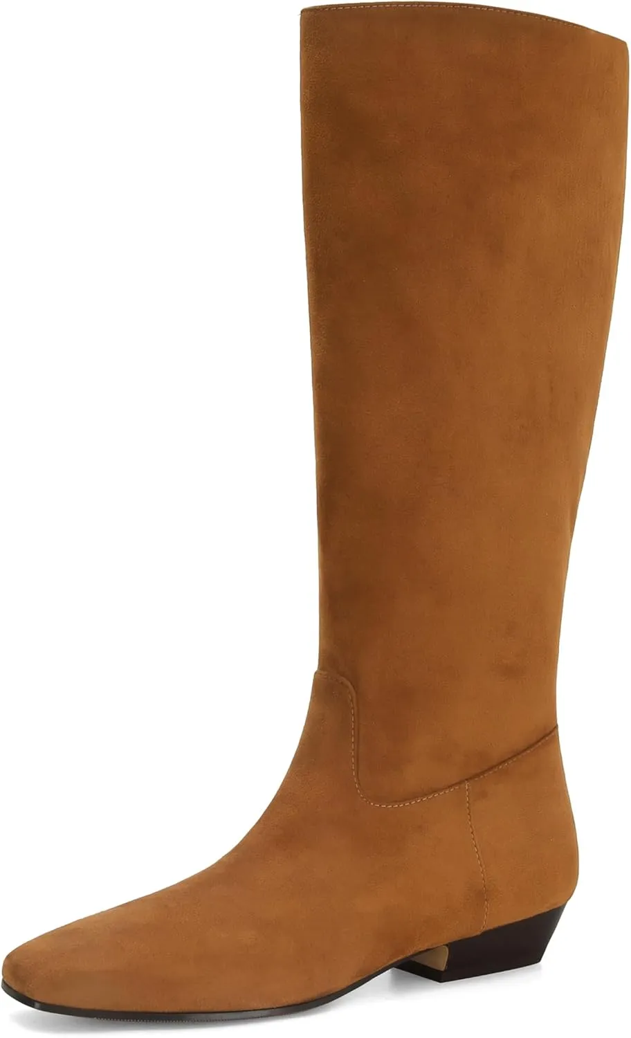 Knee High Boots for Women Square Toe Tall Boots Chunky Low Stacked Heels Long Boots Suede Pull on Wide Calf Comfy Dressy Fashion Casual